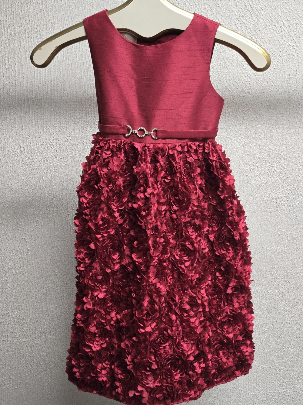 Girls Maroon Floral Rosette Party Dress-Flower Girl